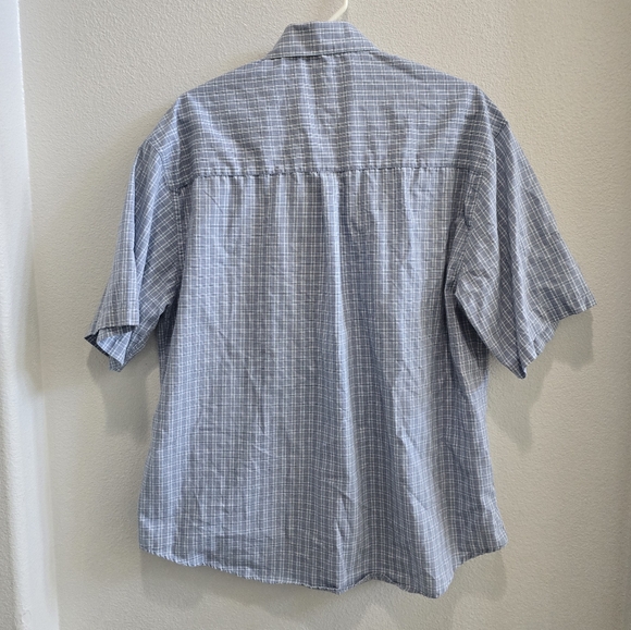 Haggar EZ'S SHORT SLEEVED BUTTON DOWN BLUE PRINT SHIRT MEN'S LARGE - Picture 2 of 3